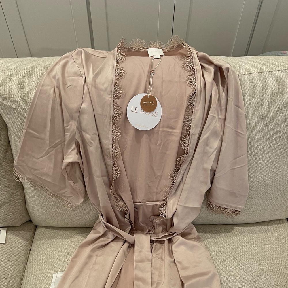 LeRose Champagne Emma Silk robe L/XL